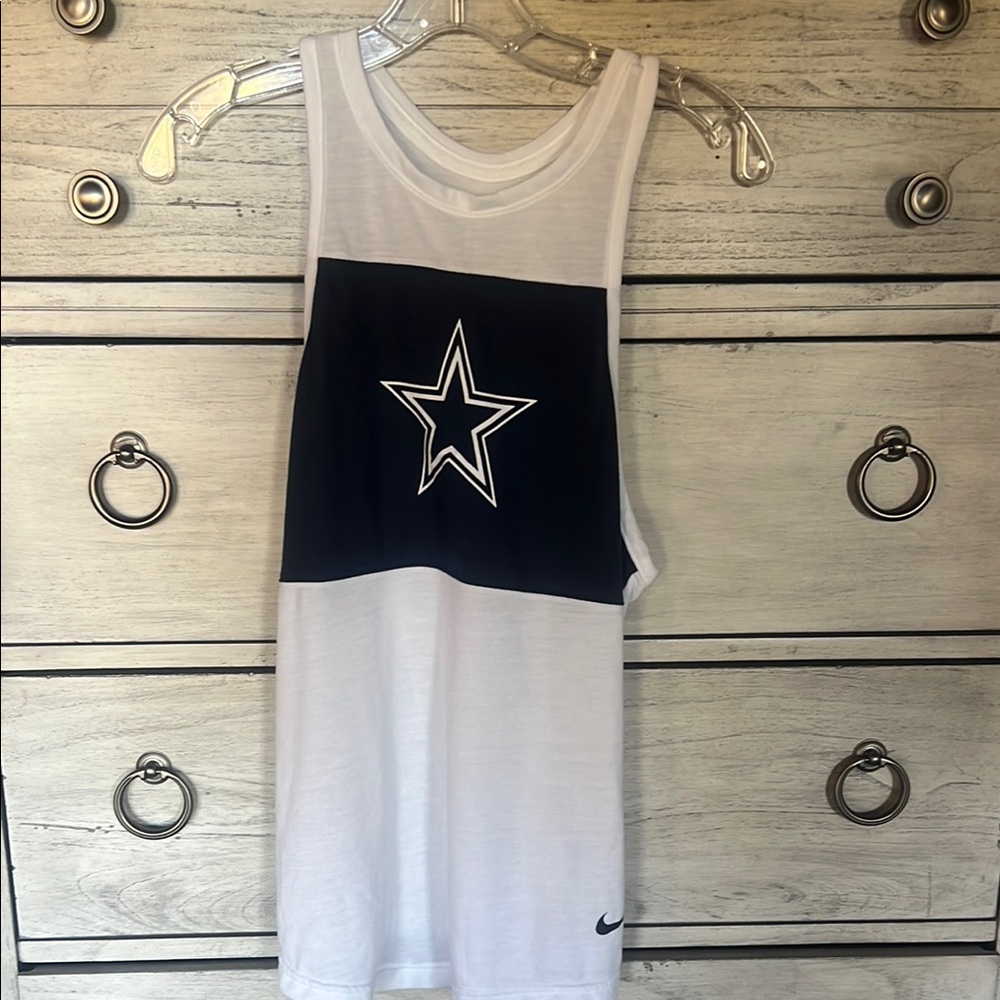 nike dallas cowboys dri-fit tank top, L, in white and navy